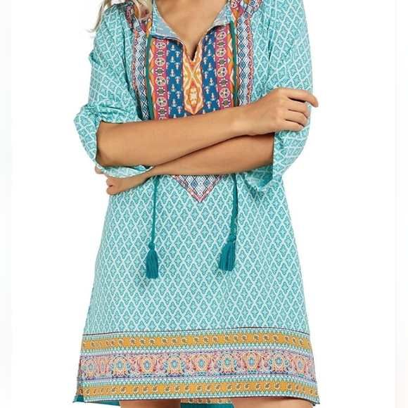Urban Coco | Classic Bohemian Turquoise Print Dress - Picture 3 of 10